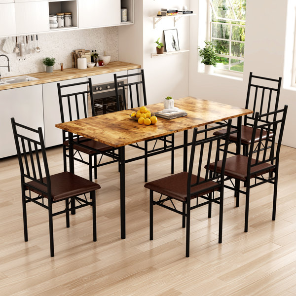 17 Stories 6-Person Dining Table Set, 1 Dining Table And 6 Dining Chairs With Upholstered Seat ...